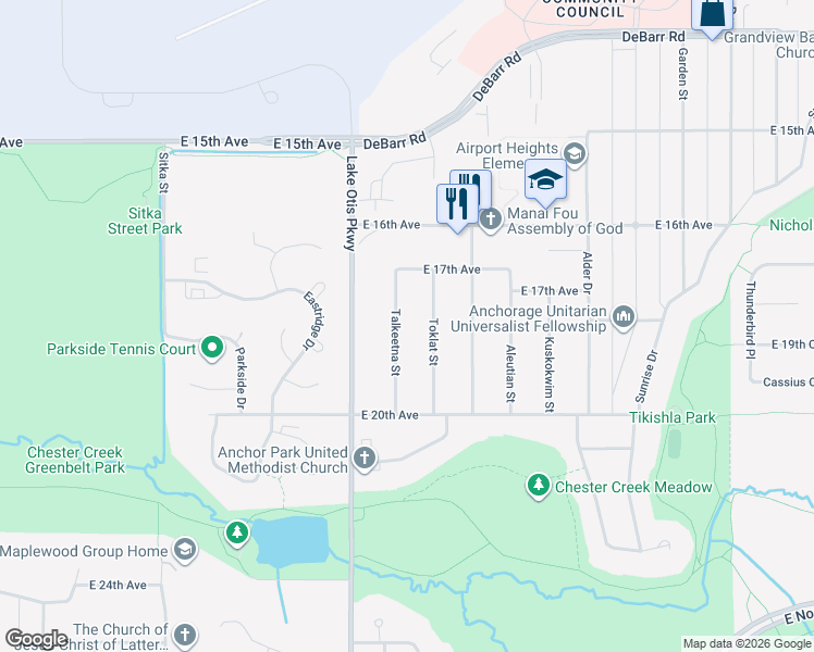 map of restaurants, bars, coffee shops, grocery stores, and more near 1737 Talkeetna Street in Anchorage