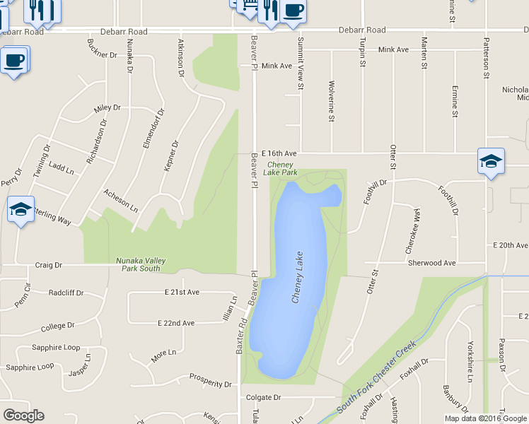 map of restaurants, bars, coffee shops, grocery stores, and more near 1731 Beaver Place in Anchorage