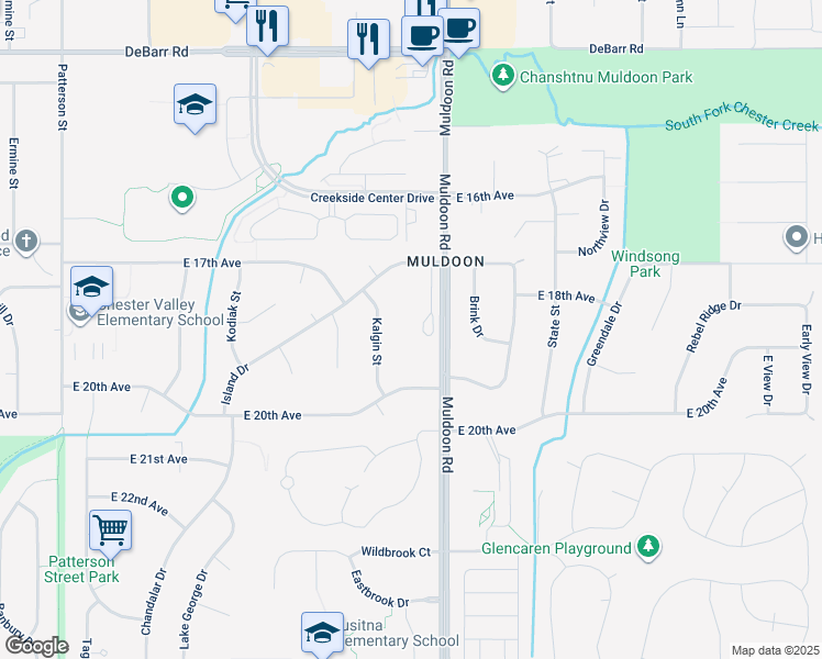 map of restaurants, bars, coffee shops, grocery stores, and more near 1750 Muldoon Circle in Anchorage