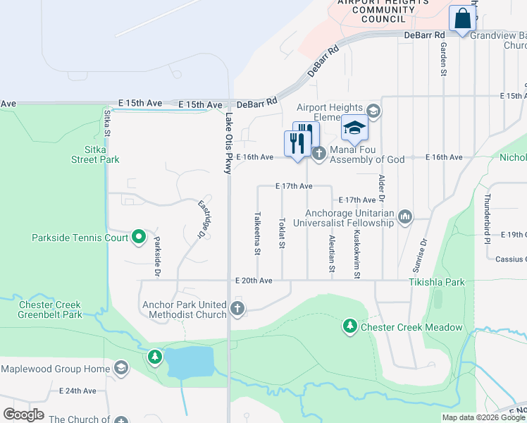 map of restaurants, bars, coffee shops, grocery stores, and more near 1737 Talkeetna Street in Anchorage