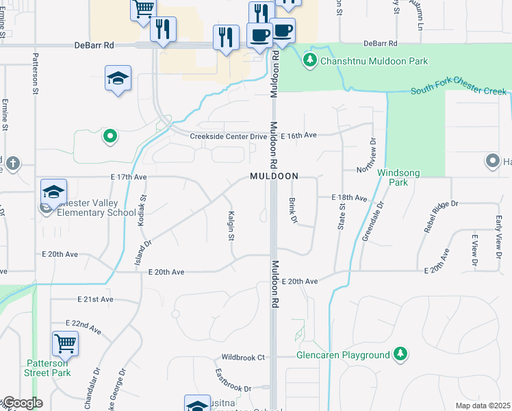 map of restaurants, bars, coffee shops, grocery stores, and more near 1750 Muldoon Circle in Anchorage