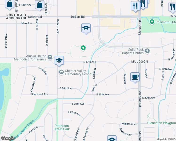 map of restaurants, bars, coffee shops, grocery stores, and more near 1801 Diomede Street in Anchorage
