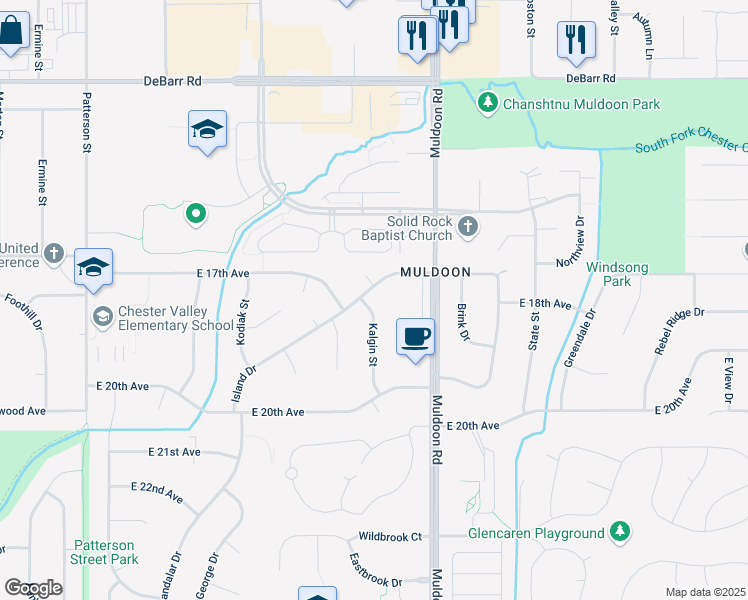 map of restaurants, bars, coffee shops, grocery stores, and more near 1733 Kalgin Street in Anchorage