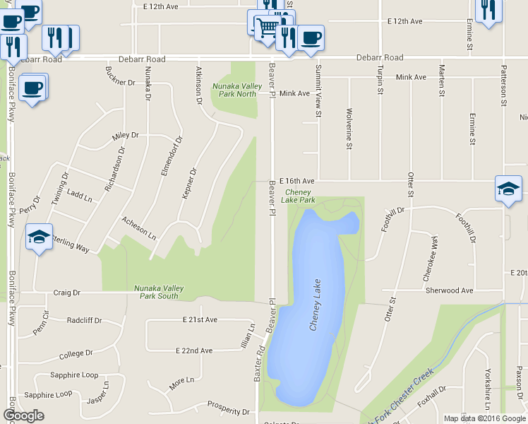 map of restaurants, bars, coffee shops, grocery stores, and more near 1730 Beaver Place in Anchorage