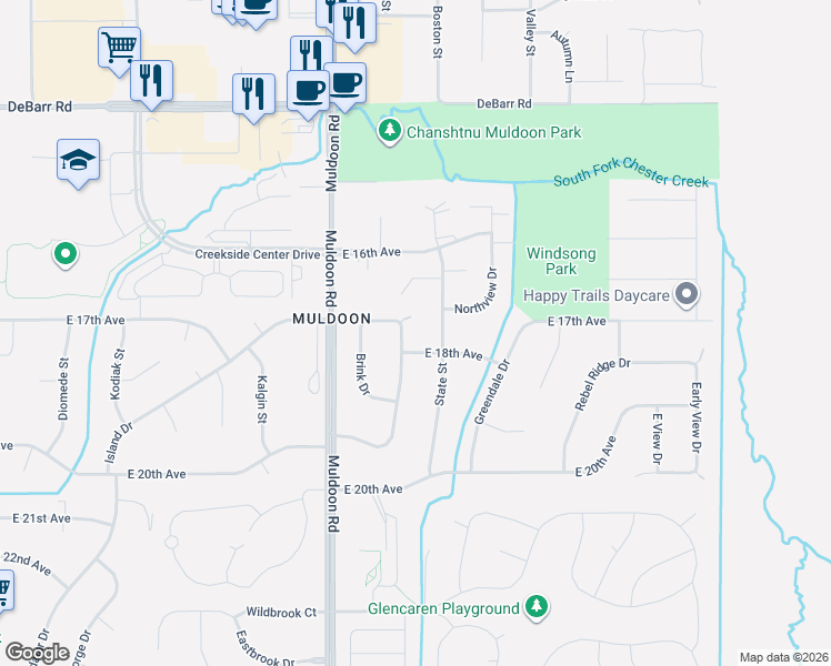 map of restaurants, bars, coffee shops, grocery stores, and more near 8031 Brink Court in Anchorage