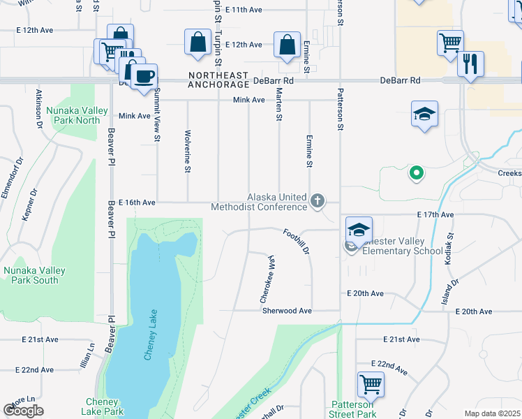 map of restaurants, bars, coffee shops, grocery stores, and more near 1619A Otter Street in Anchorage