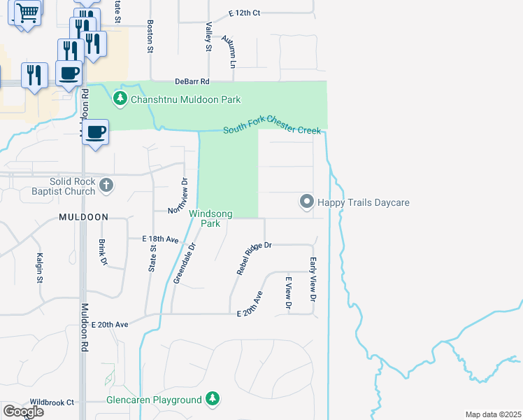 map of restaurants, bars, coffee shops, grocery stores, and more near 8431 E 17th Ave in Anchorage