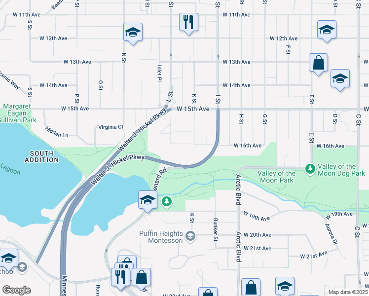 map of restaurants, bars, coffee shops, grocery stores, and more near 1042 West 16th Avenue in Anchorage