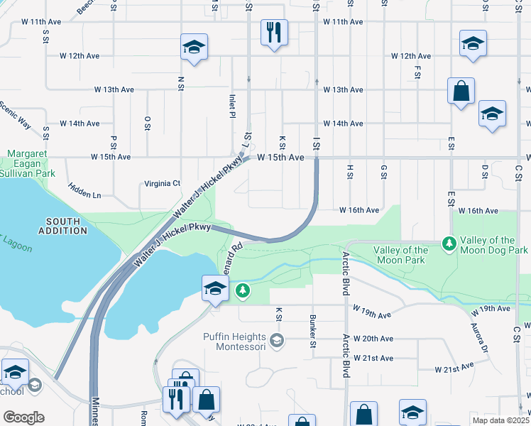 map of restaurants, bars, coffee shops, grocery stores, and more near 1042 West 16th Avenue in Anchorage