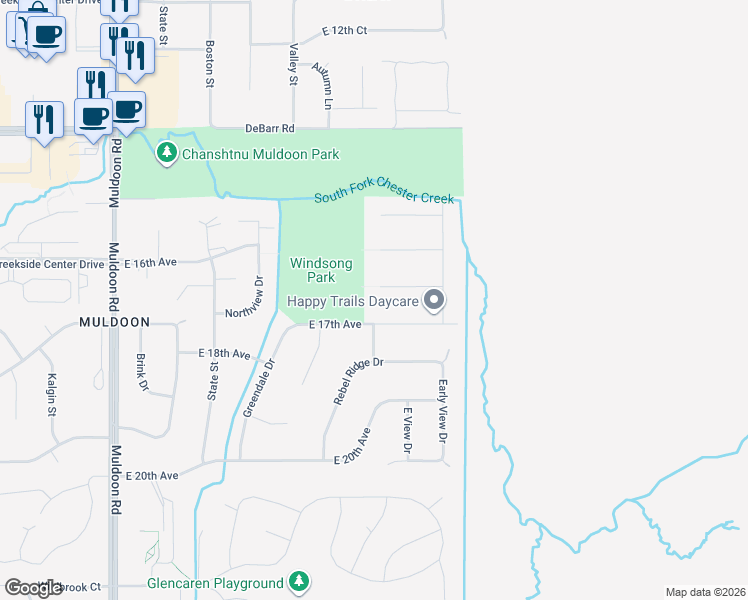 map of restaurants, bars, coffee shops, grocery stores, and more near 8510 Shrub Court in Anchorage
