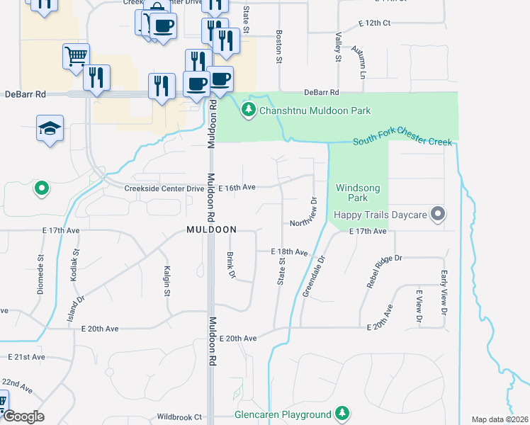 map of restaurants, bars, coffee shops, grocery stores, and more near 8031 Brink Court in Anchorage