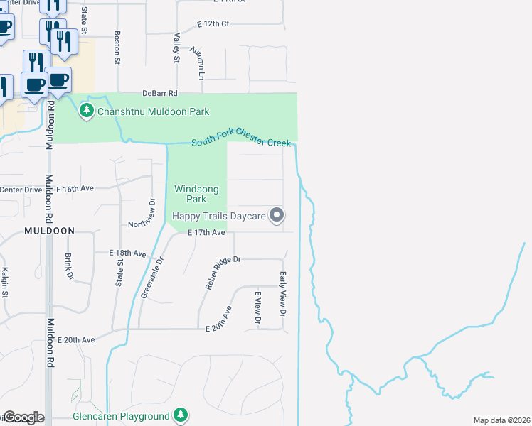 map of restaurants, bars, coffee shops, grocery stores, and more near 8531 East 17th Avenue in Anchorage