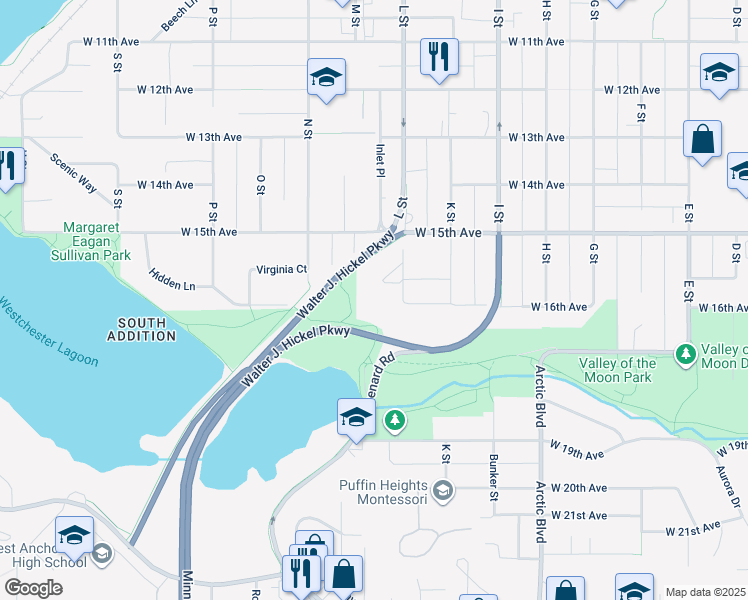 map of restaurants, bars, coffee shops, grocery stores, and more near 1568 Coffey Lane in Anchorage