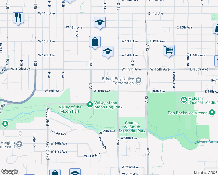 map of restaurants, bars, coffee shops, grocery stores, and more near 325 West 16th Avenue in Anchorage