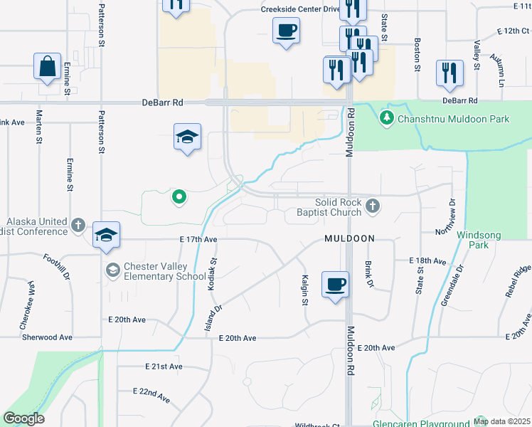 map of restaurants, bars, coffee shops, grocery stores, and more near 7601 East 17th Avenue in Anchorage