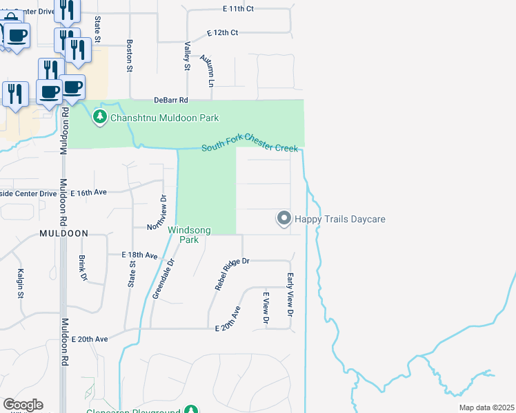 map of restaurants, bars, coffee shops, grocery stores, and more near 8531 East 17th Avenue in Anchorage