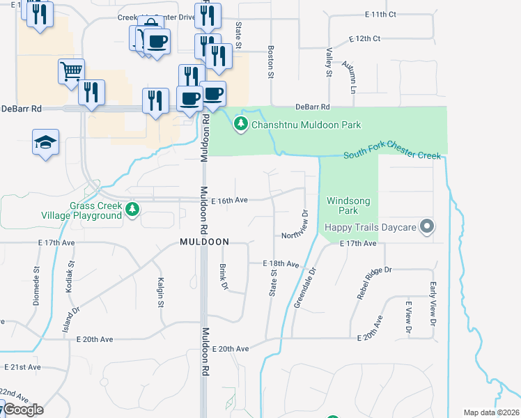 map of restaurants, bars, coffee shops, grocery stores, and more near 8026 East 16th Avenue in Anchorage