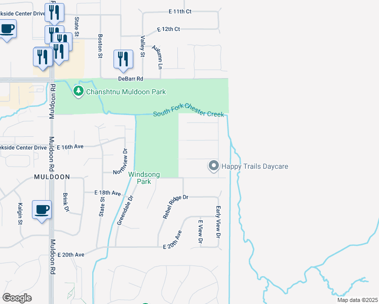 map of restaurants, bars, coffee shops, grocery stores, and more near 8503 Moss Court in Anchorage