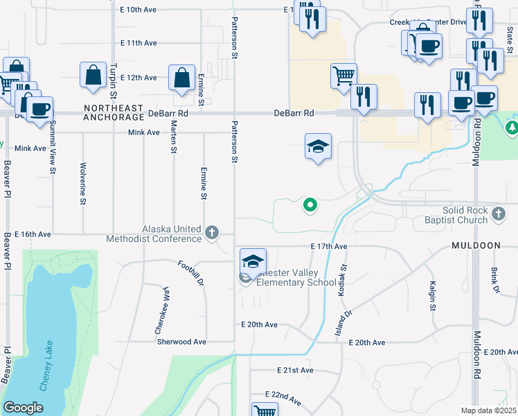 map of restaurants, bars, coffee shops, grocery stores, and more near 7131 Chester Court in Anchorage