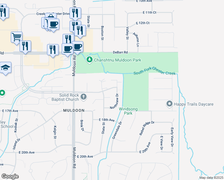 map of restaurants, bars, coffee shops, grocery stores, and more near 8121 East 16th Avenue in Anchorage