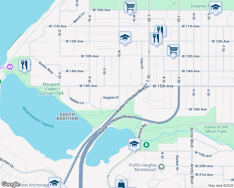 map of restaurants, bars, coffee shops, grocery stores, and more near 1312 West 15th Avenue in Anchorage