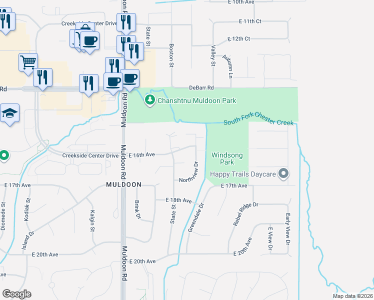 map of restaurants, bars, coffee shops, grocery stores, and more near 8121 East 16th Avenue in Anchorage
