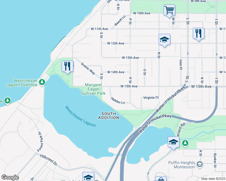 map of restaurants, bars, coffee shops, grocery stores, and more near 1519 Hidden Lane in Anchorage