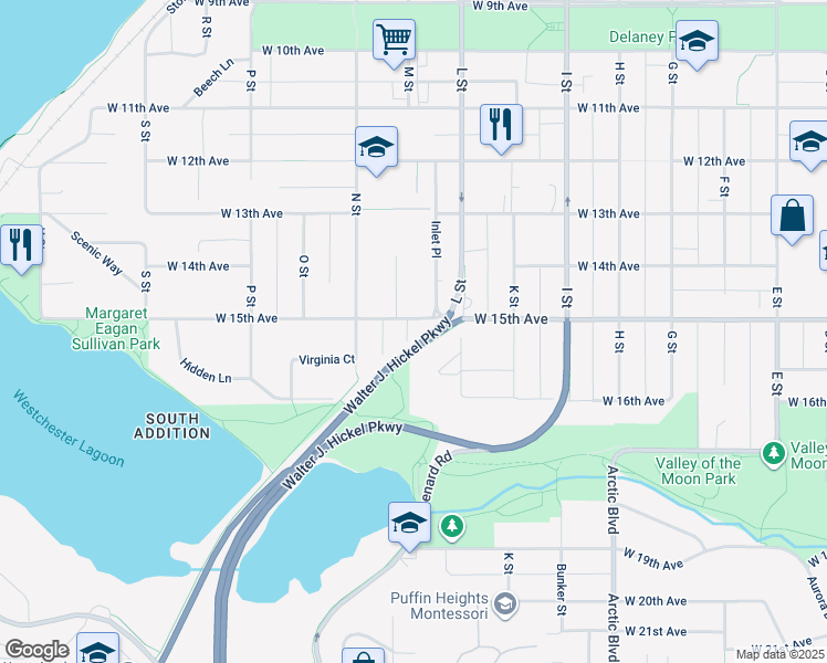 map of restaurants, bars, coffee shops, grocery stores, and more near 1112 West 15th Avenue in Anchorage