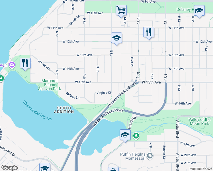 map of restaurants, bars, coffee shops, grocery stores, and more near 1312 West 15th Avenue in Anchorage