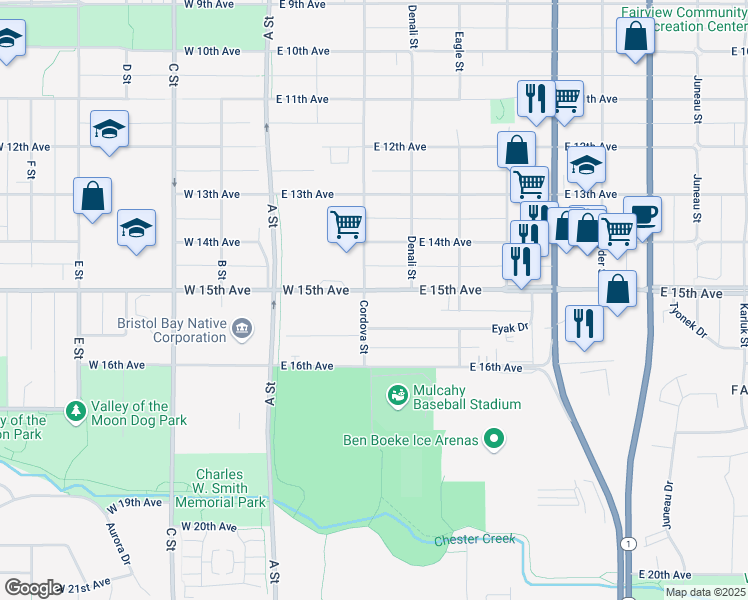 map of restaurants, bars, coffee shops, grocery stores, and more near in Anchorage
