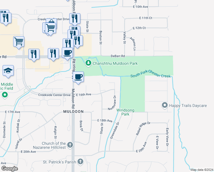 map of restaurants, bars, coffee shops, grocery stores, and more near 8121 East 16th Avenue in Anchorage