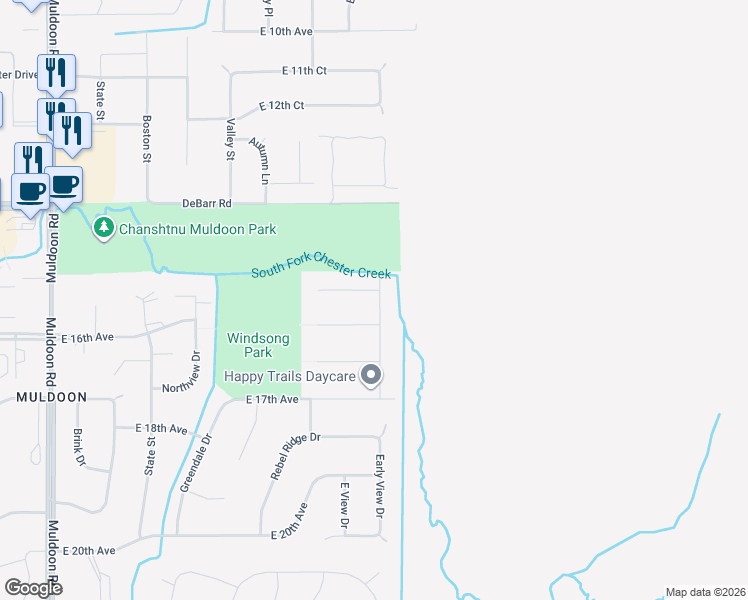 map of restaurants, bars, coffee shops, grocery stores, and more near 8633 Moss Court in Anchorage