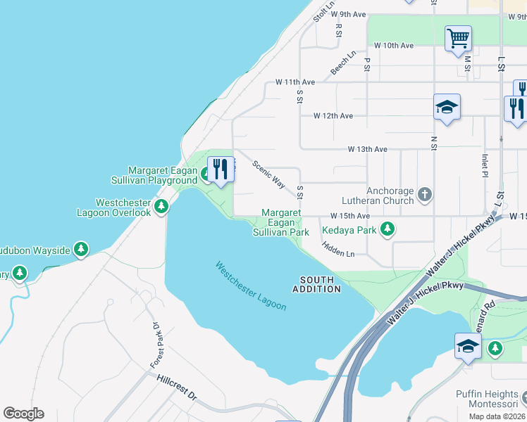 map of restaurants, bars, coffee shops, grocery stores, and more near 1824 West 15th Avenue in Anchorage