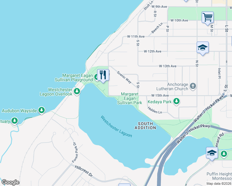 map of restaurants, bars, coffee shops, grocery stores, and more near 1833 West 15th Avenue in Anchorage