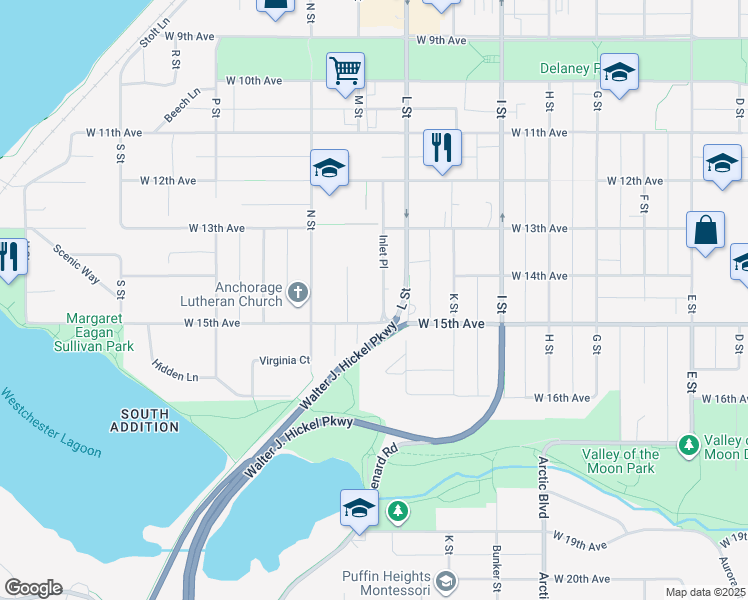 map of restaurants, bars, coffee shops, grocery stores, and more near 1112 West 15th Avenue in Anchorage