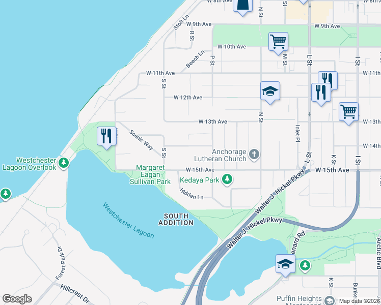 map of restaurants, bars, coffee shops, grocery stores, and more near 1531 West 14th Avenue in Anchorage