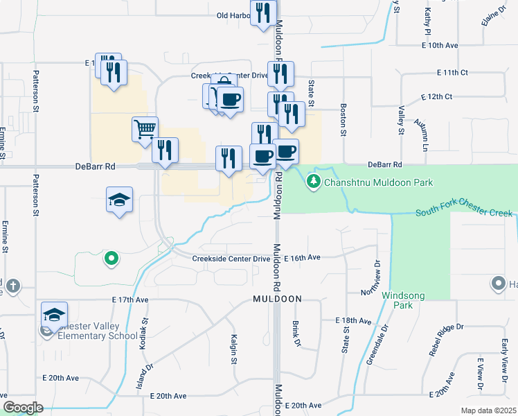 map of restaurants, bars, coffee shops, grocery stores, and more near 1400 Muldoon Road in Anchorage