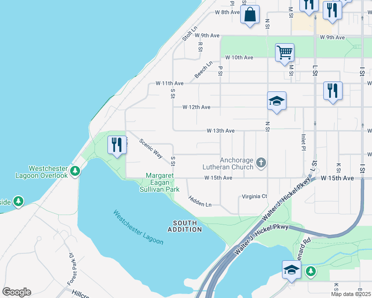 map of restaurants, bars, coffee shops, grocery stores, and more near 1617 West 14th Avenue in Anchorage
