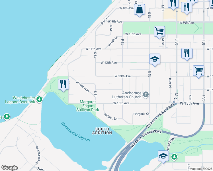 map of restaurants, bars, coffee shops, grocery stores, and more near 1617 West 14th Avenue in Anchorage