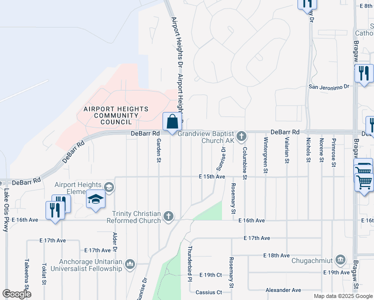map of restaurants, bars, coffee shops, grocery stores, and more near 1327 Airport Heights Drive in Anchorage