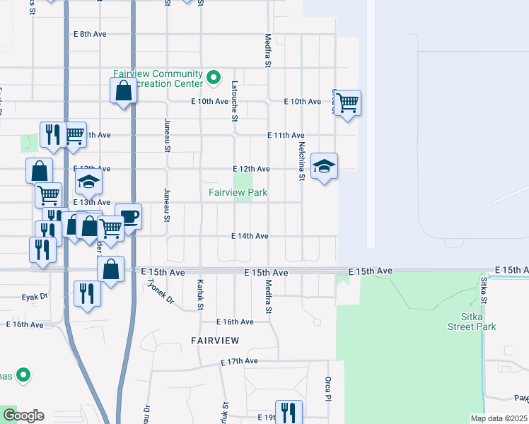 map of restaurants, bars, coffee shops, grocery stores, and more near 1310 Medfra Street in Anchorage