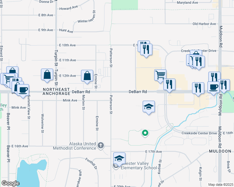 map of restaurants, bars, coffee shops, grocery stores, and more near in Anchorage