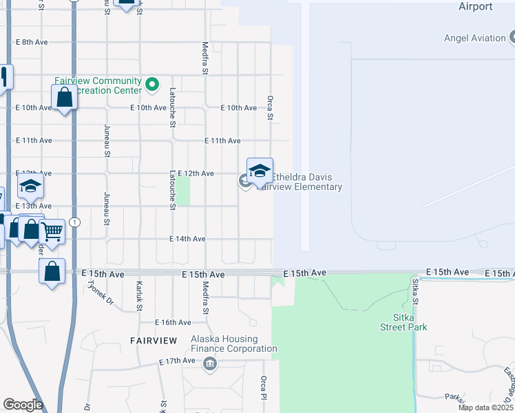 map of restaurants, bars, coffee shops, grocery stores, and more near 1327 Nelchina Street in Anchorage