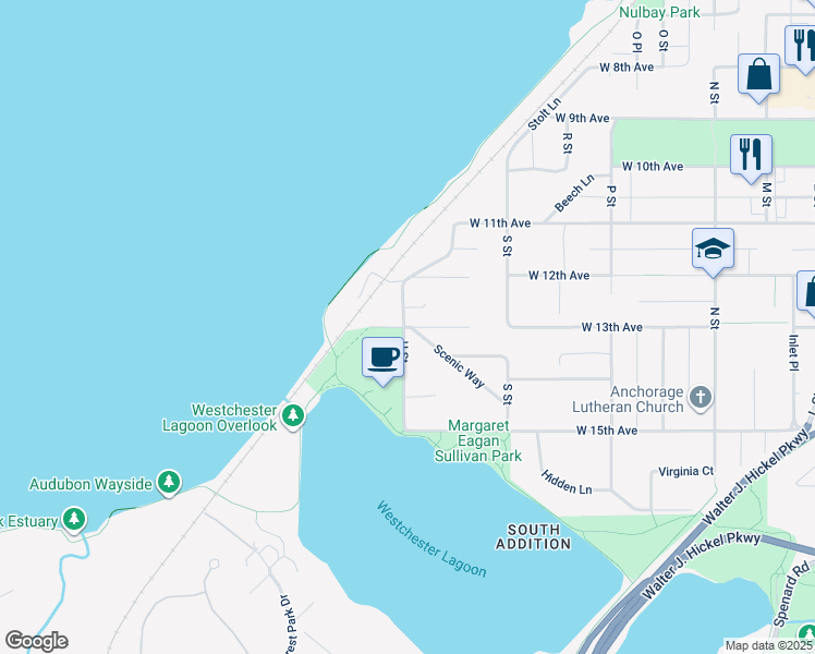 map of restaurants, bars, coffee shops, grocery stores, and more near 1349 U Street in Anchorage
