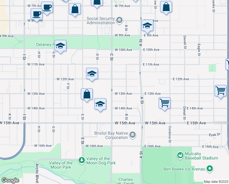 map of restaurants, bars, coffee shops, grocery stores, and more near in Anchorage