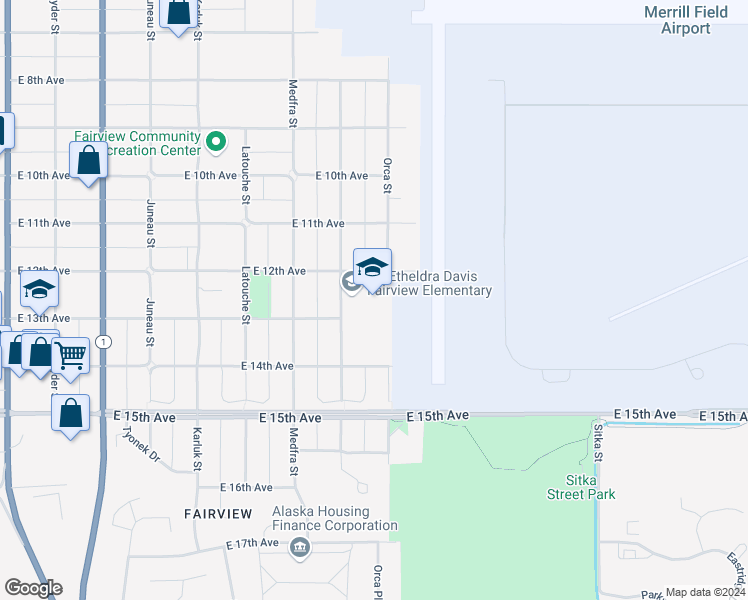 map of restaurants, bars, coffee shops, grocery stores, and more near 1327 Nelchina Street in Anchorage