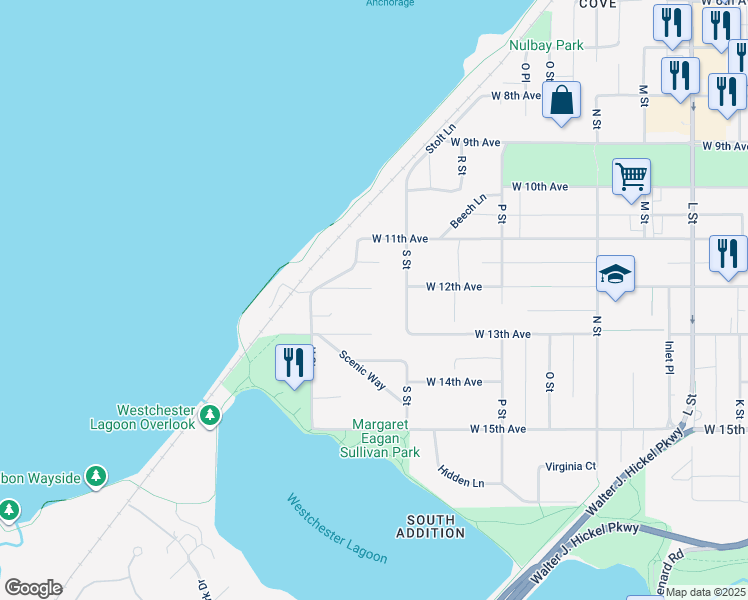 map of restaurants, bars, coffee shops, grocery stores, and more near 1732 W 12th Ave in Anchorage