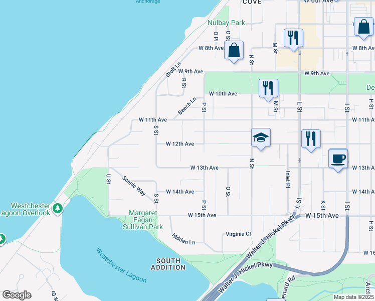 map of restaurants, bars, coffee shops, grocery stores, and more near 1213 R Street in Anchorage