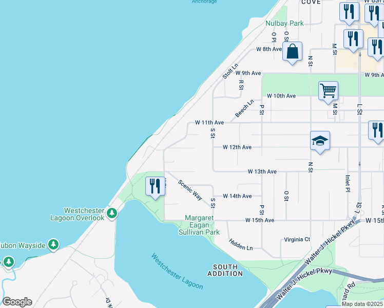 map of restaurants, bars, coffee shops, grocery stores, and more near 1732 West 12th Avenue in Anchorage