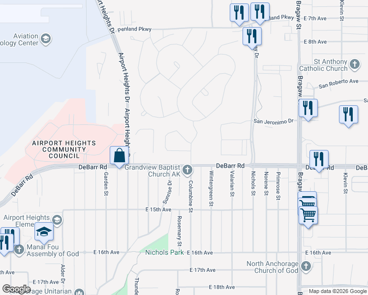 map of restaurants, bars, coffee shops, grocery stores, and more near in Anchorage